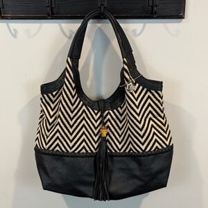 NWOT Big Buddha Boho Tribal Chevron Faux Leather Tassel Handbag
